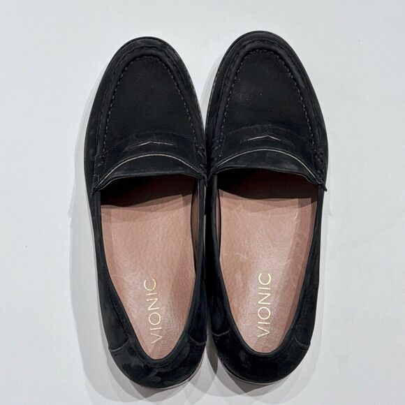 Vionic Waverly Black Nubuck Leather Penny Loafers Comfort Arch Support Women 7.5 - Picture 6 of 14